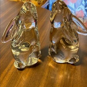 Clear Glass Bunny Figurines/Bookends